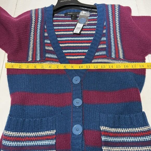 Marc Jacobs Womens Lambswool Striped Belted Cardigan Sweater Size L - Picture 4 of 8